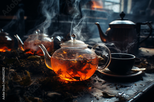Herbata a drink obtained by brewing, boiling or infusing prepared tea leaves beloved beverage black green warm hot beautiful cozy aromatic autumn relax ceremony calm ritual copy space poster banner.