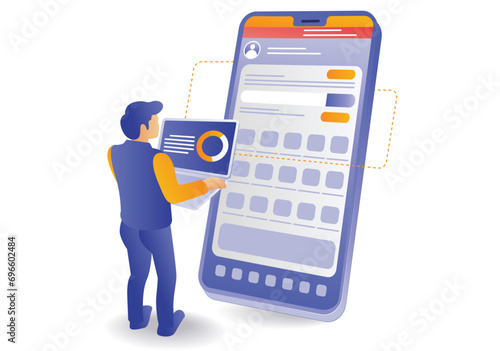 Male analyst testing smartphone application concept illustration