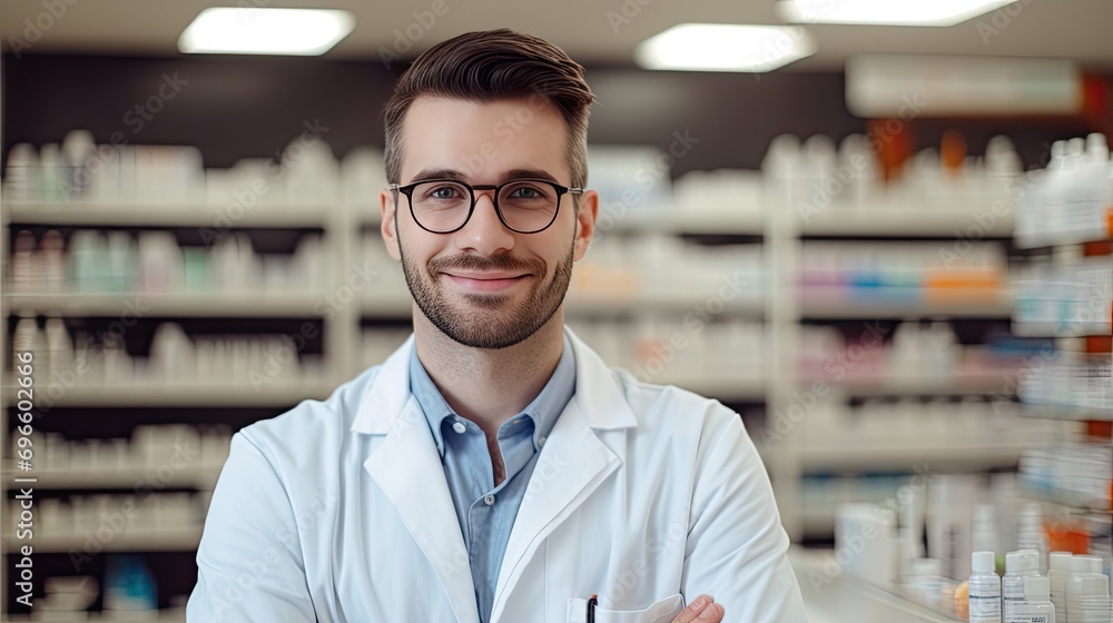 Pharmacist in the pharmacy, blurred background