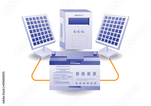 Solar panel energy is stored in the battery
