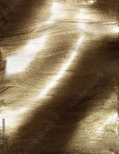 Gold metallic shimmering glossy nail polish composition background. Cosmetic makeup product texture photo