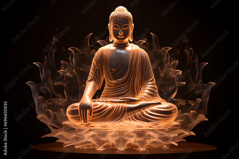Buddha aus Licht Mystische Statue des Buddhas in verschiedenen Farben