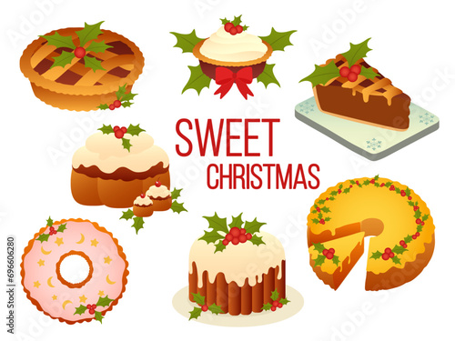 Set of tasty Christmas cake...