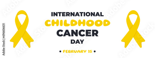 Awareness banner for International Childhood Cancer Day with golden ribbons