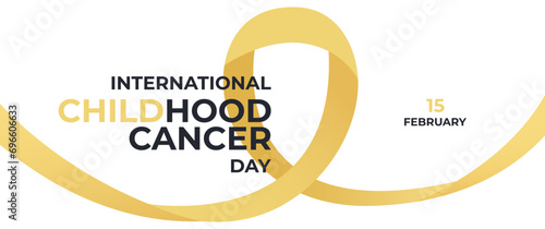Awareness banner for International Childhood Cancer Day with golden ribbon