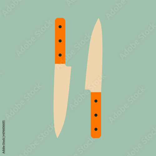 Kitchen knife. Butcher knife. Chef's knife. Kitchen utensils icon. Kitchenware for cooking and baking. Flat vector illustration. Trendy abstract style.