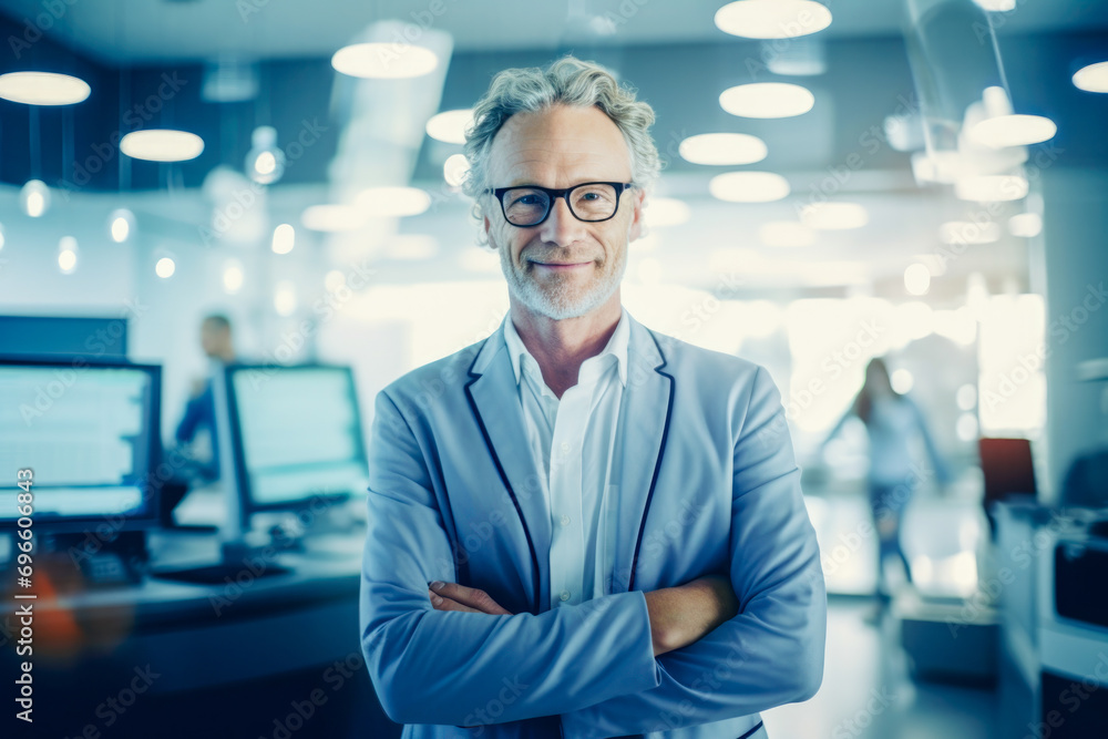 Expert Scientist with Arms Crossed in High-Tech Lab Expert Scientist with Arms Crossed in High-Tech Lab
