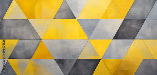 Vibrant yellow geometric shapes, harmonized with subtle gray and white tones, create a trendy and sophisticated abstract background.