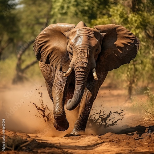 Generative AI image of African safari chasing an Elefant © anat baron