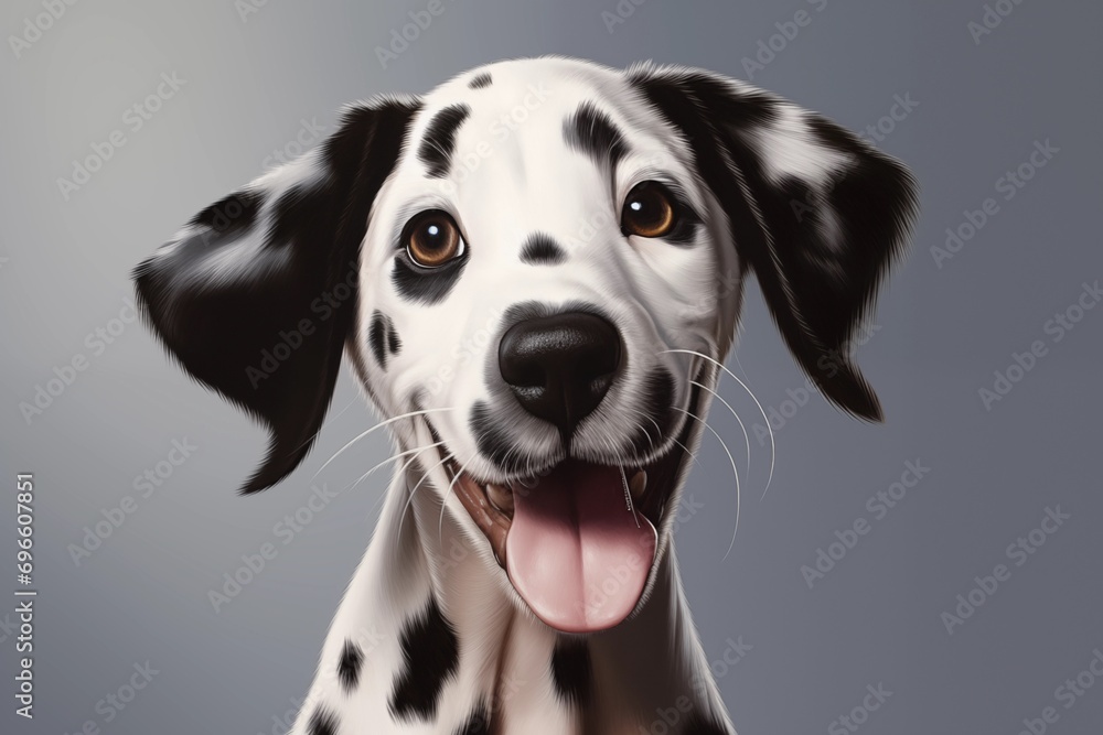 Dalmatiner, Portrait Hundewelpe. Flauschiger glücklicher Welpe, Hundeglück