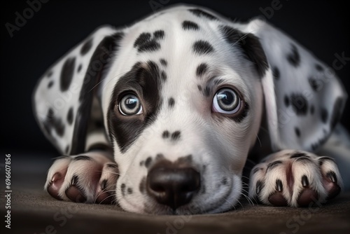 Dalmatiner, Portrait Hundewelpe. Flauschiger glücklicher Welpe, Hundeglück © GreenOptix