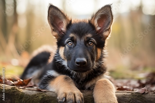 Deutscher Schäferhund, Portrait Hundewelpe. Flauschiger glücklicher Welpe, Hundeglück