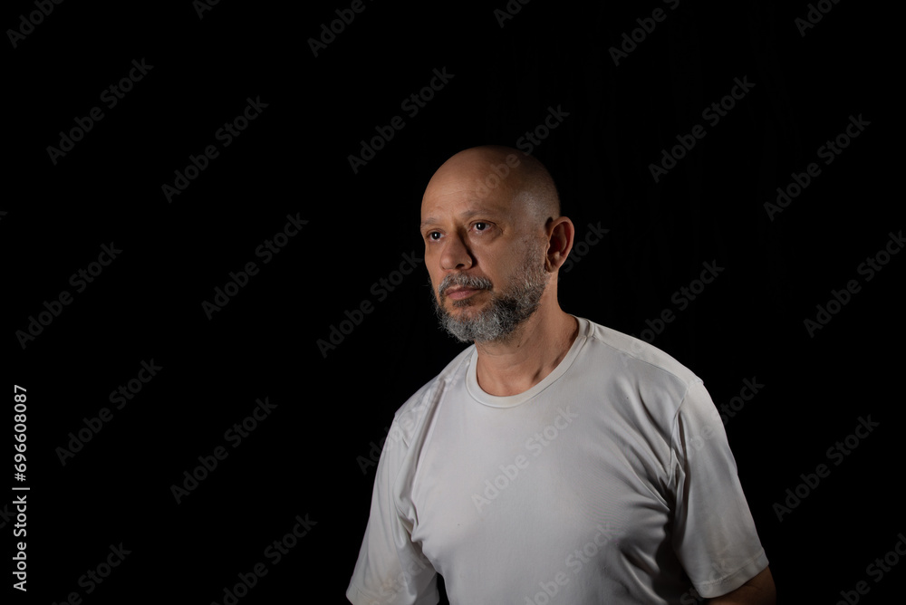 Portrait of bearded and bald man against Portrait of bearded and bald man against