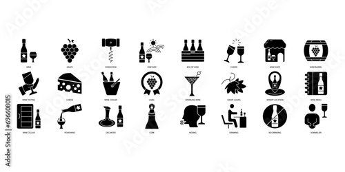 Wine icons set. Set of editable stroke icons.Vector set of Wine