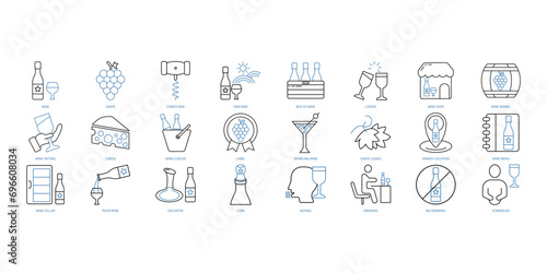 Wine icons set. Set of editable stroke icons.Vector set of Wine