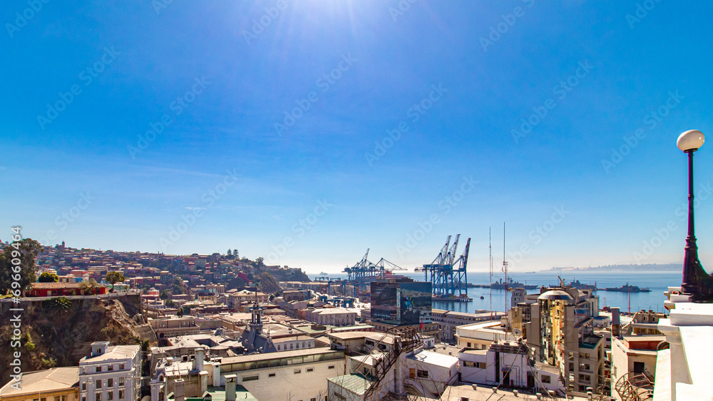 porto e os cerros de Viña del Mar, Valparaíso Região do Chile Stock ...