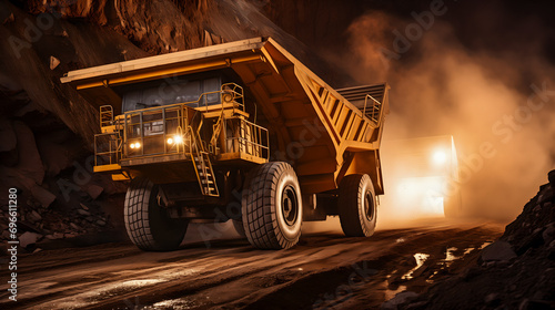 Un camion benne dans une mine de cuivre. photo