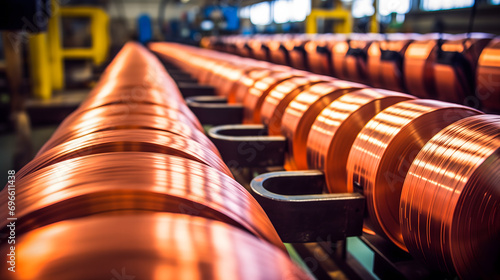 Des bobines de fils de cuivre pour l'électronique dans une usine.