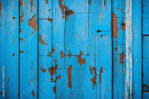 Beautiful texture of blue wooden planks with cracked paint