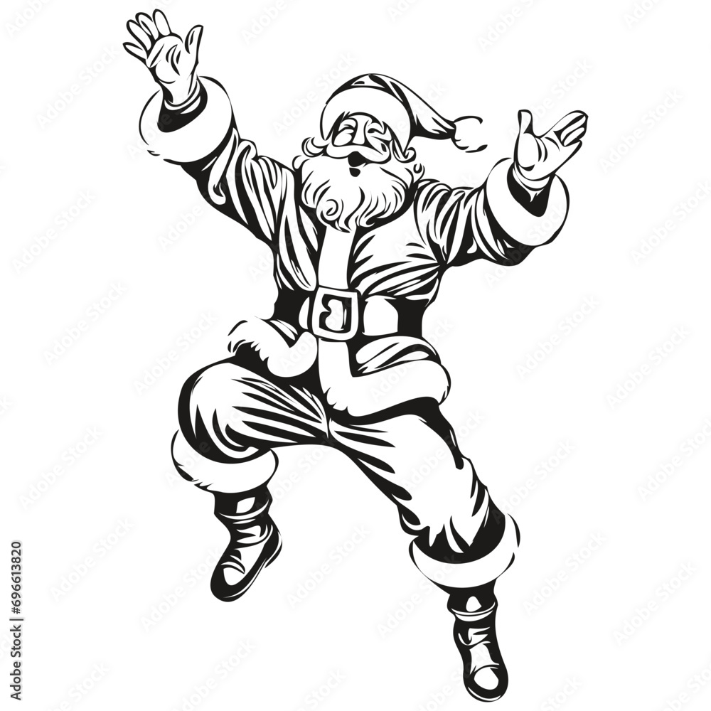 Obraz premium Santa Claus Vintage Engraved Silhouette Detailed Sketch, Classic Father Christmas Art, black white isolated Vector ink outlines template for greeting card, poster, invitation, banner