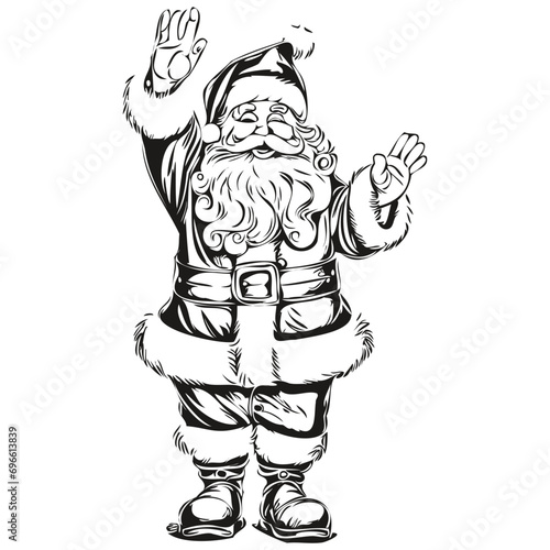 Wallpaper Mural Santa Claus waving and greeting Line Art Drawing Hand-Drawn Vintage, Classic Design for Seasonal Art, black white isolated Vector ink outlines template for greeting card, poster, invitation, logo Torontodigital.ca