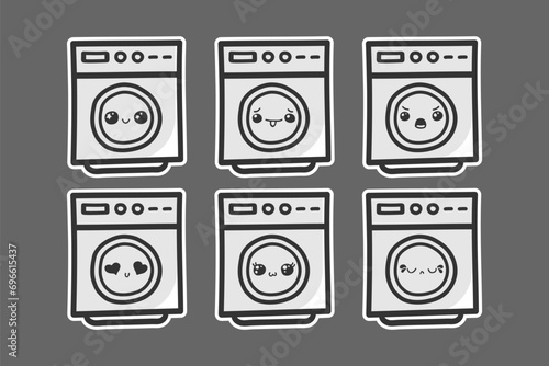 hand drawn washing machine sticker sets with various expressions 04