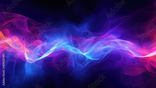 Ethereal smoke waves in neon pink and blue hues on a dark background photo
