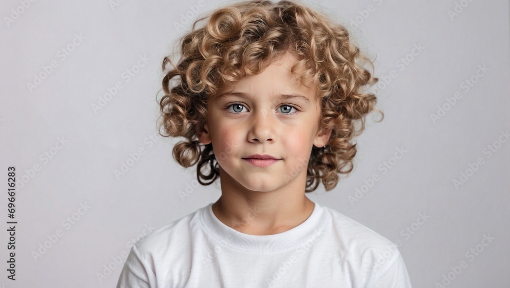 Cute little russian boy with curly hair, gray background, can be used for portrait studio shoot and advertising Cute little russian boy with curly hair, gray background, can be used for portrait studio shoot and advertising
