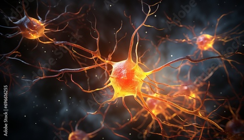 Intricate illustration of human brain and neuron cells for educational and scientific purposes