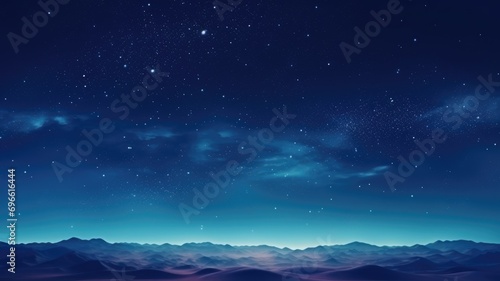 Starry night sky over a tranquil desert mountain landscape