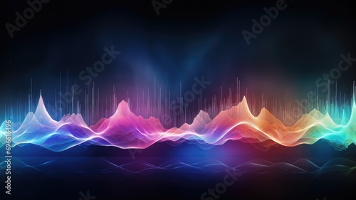 Colorful digital sound waves on a dark background
