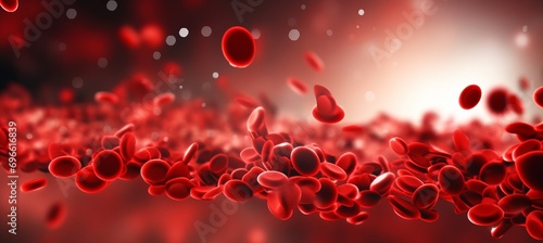 Abstract blood cell close up on vibrant background with defocused backdrop and copy space photo
