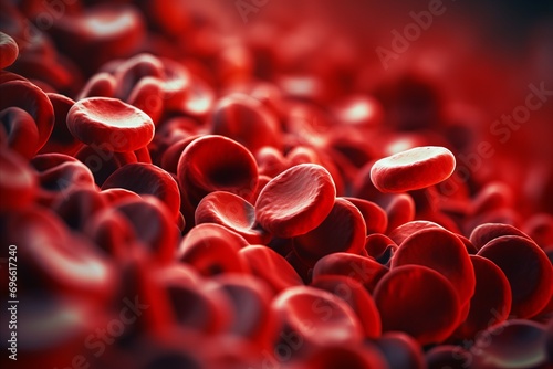 Abstract blood cells close up on blurred background with copy space for text placement photo