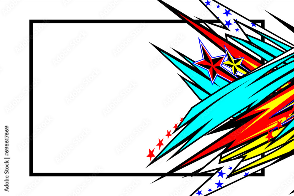 Fototapeta premium vector abstract racing background design with a unique line pattern and a combination of bright colors such as red, yellow, turquoise blue. and with a star effect that looks cool