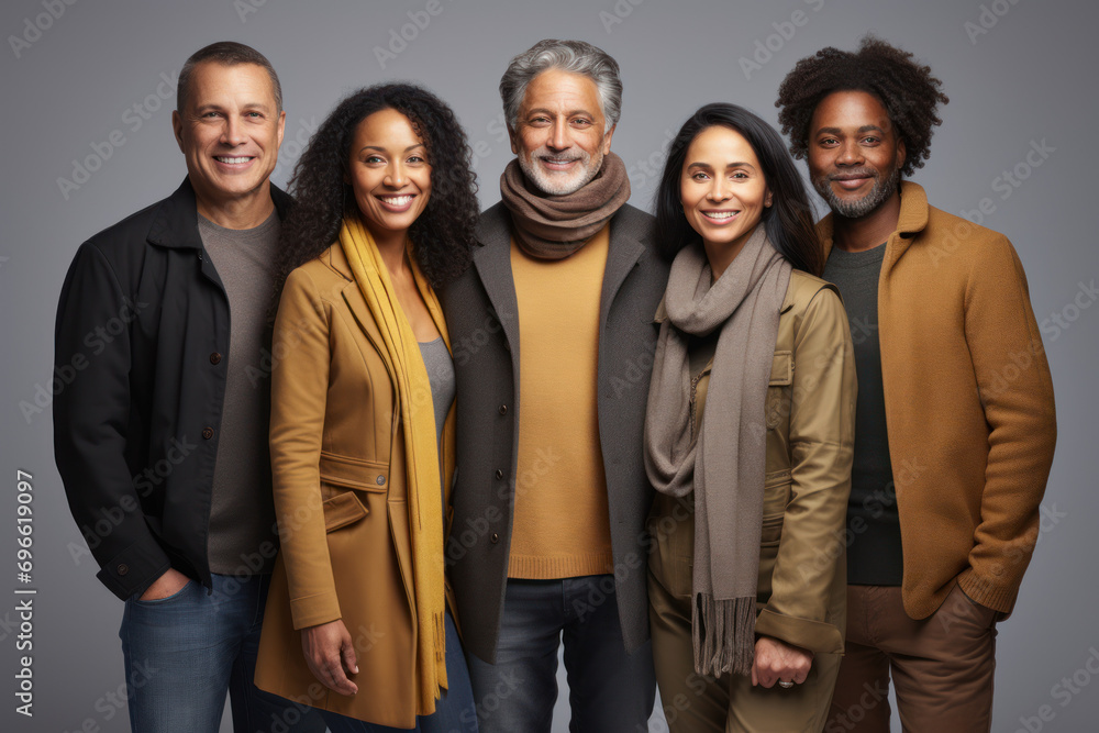 Individuals in casual wear on a light gray background, conveying a relaxed and approachable vibe. Generative Ai. Individuals in casual wear on a light gray background, conveying a relaxed and approachable vibe. Generative Ai.