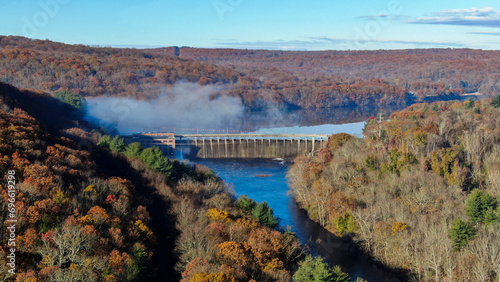 Drone view of a river valley in fall © Andrew