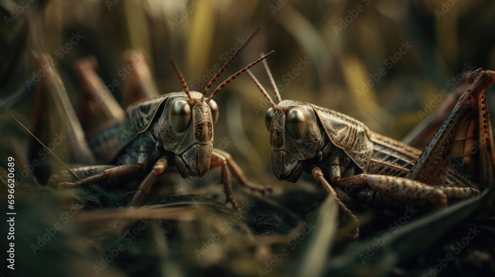 a pair of grasshoppers in the wild forest a pair of grasshoppers in the wild forest
