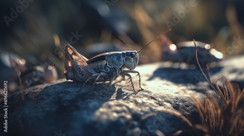 a pair of grasshoppers in the wild forest