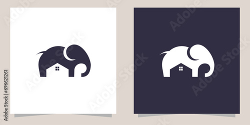 elephant with home logo design vector