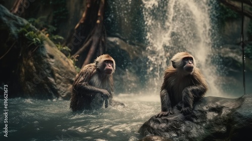 wild monkeys in tropical asia jungle photo