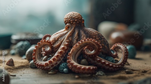 illustration of an octopus in the deep ocean