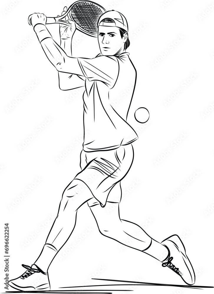 Fototapeta premium Young tennis player about to hit the ball.