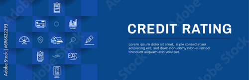 Credit Rating or Score Web Header Banner with Icon Set Web Header Banner