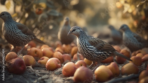 flock of quail in wild forest