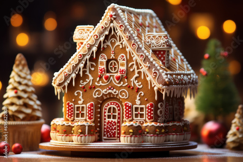 An intricate gingerbread house, a labor of love adorned with sweet decorations, capturing the whimsy and creativity of holiday baking. Generative Ai.