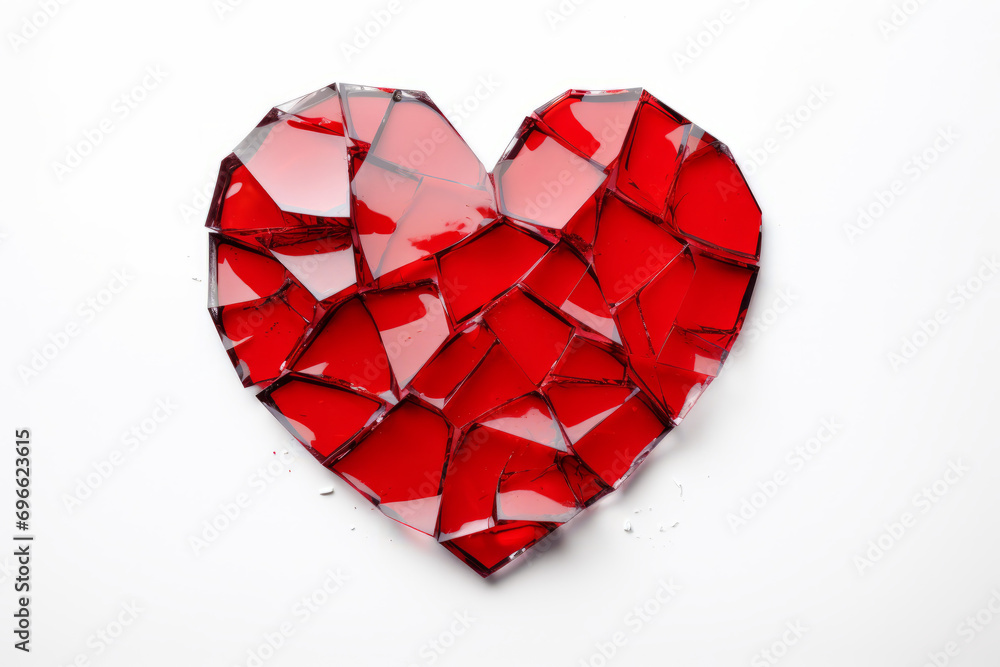 Heart symbol made from broken red glass isolated on a white background Heart symbol made from broken red glass isolated on a white background