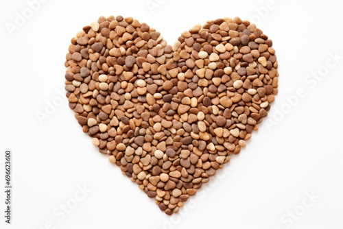 Heart symbol made from pebbles isolated on a white background