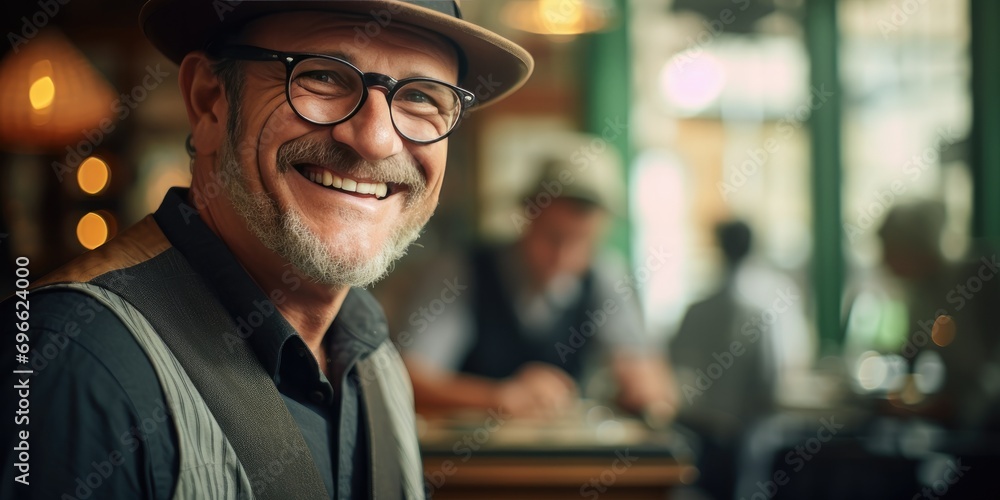 a man smiling and in a hat a man in glasses and vest, generative AI a man smiling and in a hat a man in glasses and vest, generative AI