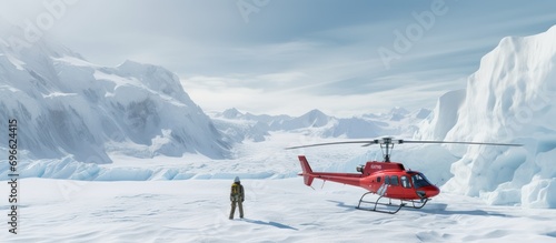 Helicopter landing on an iceberg