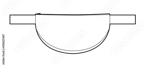 Slouchy Banana Belt Bag silhouette. Fashion accessory technical illustration. Vector satchel front 3-4 view for Men, women, unisex style, flat handbag CAD mockup sketch outline isolated